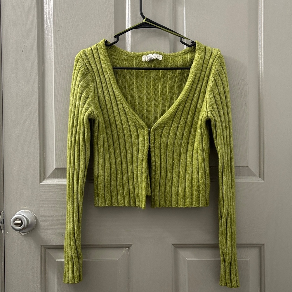 Lime Ribbed Women's Cardigan